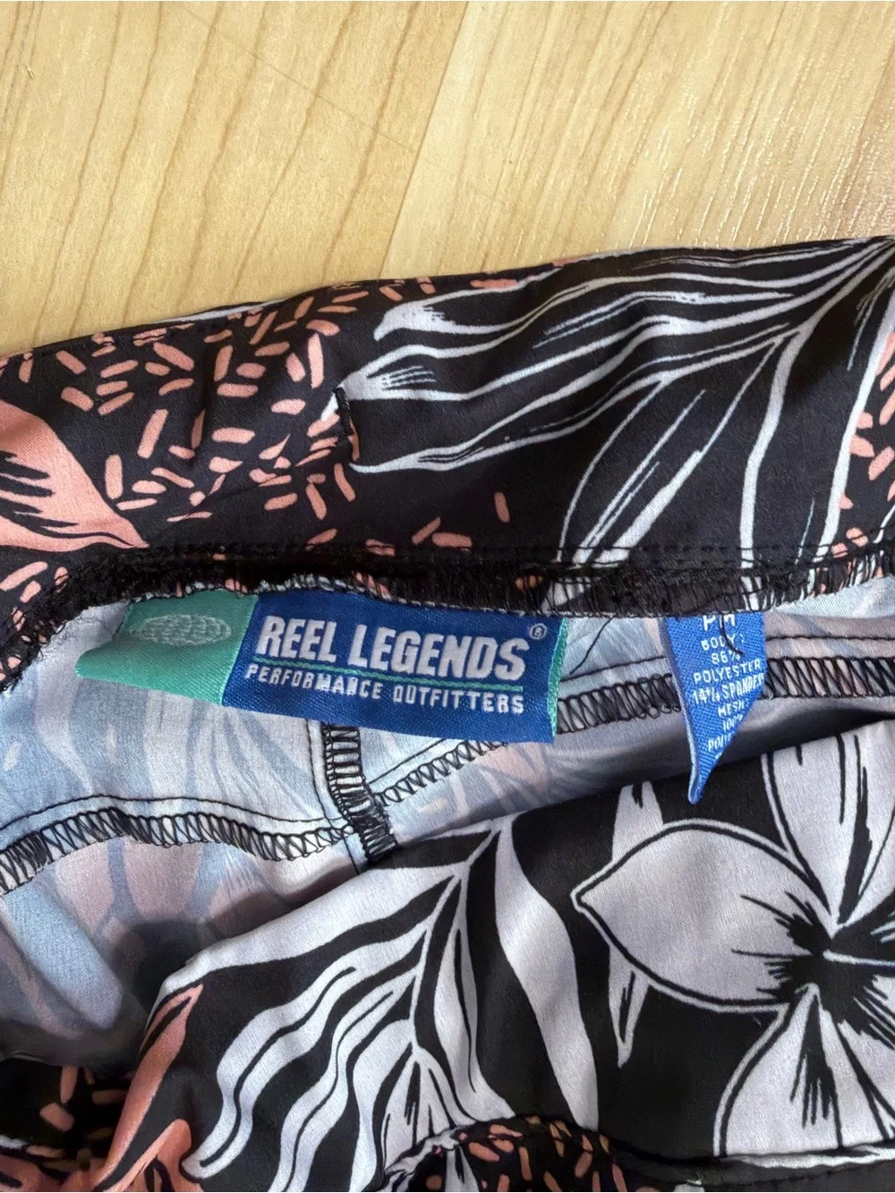 Reel Legends Black  Shorts with Coral & White Floral Design sz PS